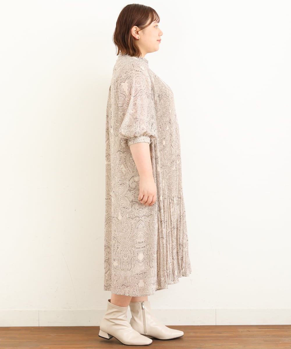 OLEJP03150 eur3(エウルキューブ) 【雑誌掲載】【大きいサイズ/11号サイズあり】アコーディオンプリーツワンピース ベージュ(82)