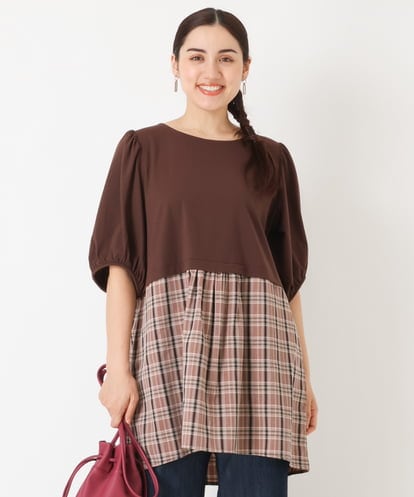 OLEJP04080 eur3 【大きいサイズ】レイヤード風チェック柄チュニック
