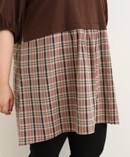 OLEJP04080 eur3(エウルキューブ) 【大きいサイズ】レイヤード風チェック柄チュニック ダークブラウン(87)