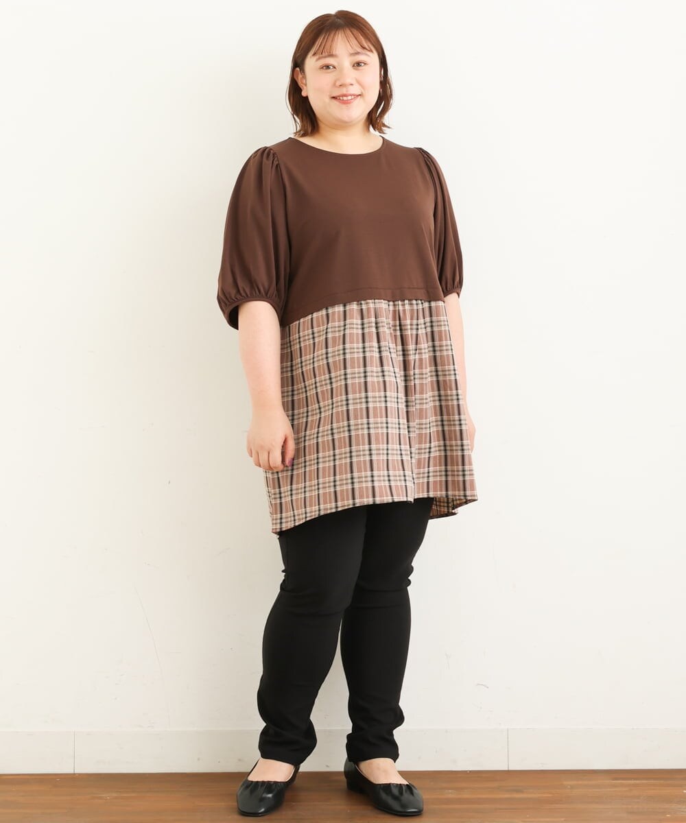 大きいサイズ】レイヤード風チェック柄チュニック(チュニック) eur3(エウルキューブ)｜イトキンオンラインストア
