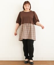 OLEJP04080 eur3(エウルキューブ) 【大きいサイズ】レイヤード風チェック柄チュニック ダークブラウン(87)