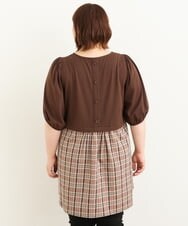 OLEJP04080 eur3(エウルキューブ) 【大きいサイズ】レイヤード風チェック柄チュニック ダークブラウン(87)