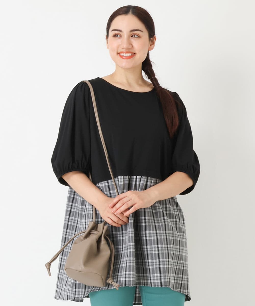 大きいサイズ】レイヤード風チェック柄チュニック(チュニック) eur3(エウルキューブ)｜イトキンオンラインストア