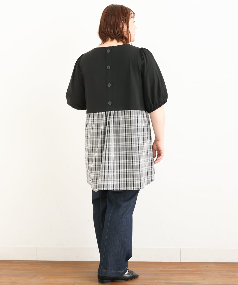 OLEJP04080 eur3(エウルキューブ) 【大きいサイズ】レイヤード風チェック柄チュニック ブラック(94)