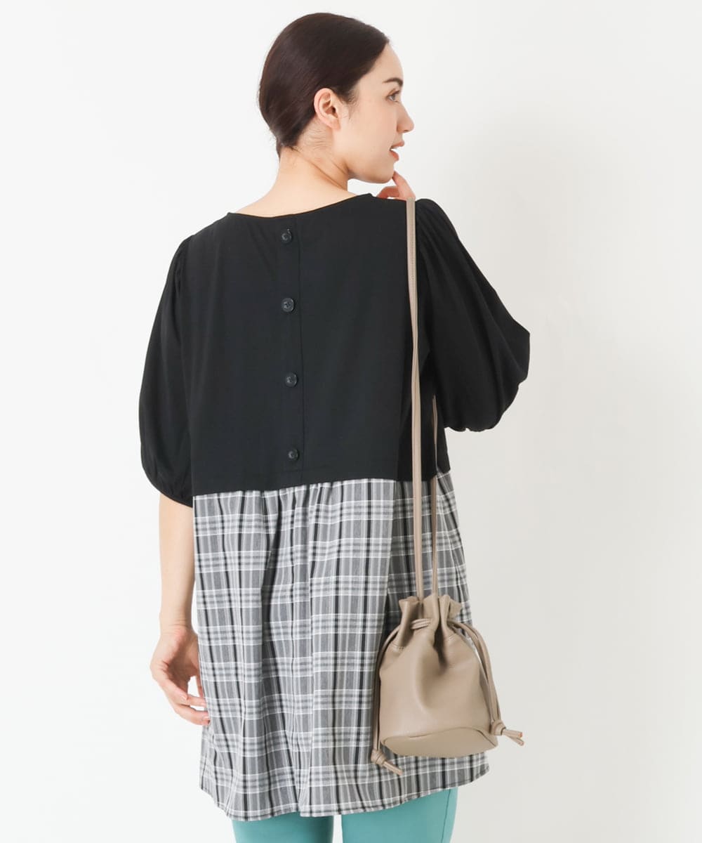 OLEJP04080 eur3(エウルキューブ) 【大きいサイズ】レイヤード風チェック柄チュニック ブラック(94)