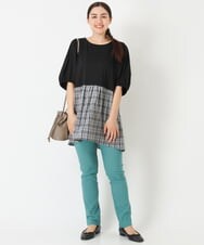 OLEJP04080 eur3(エウルキューブ) 【大きいサイズ】レイヤード風チェック柄チュニック ブラック(94)