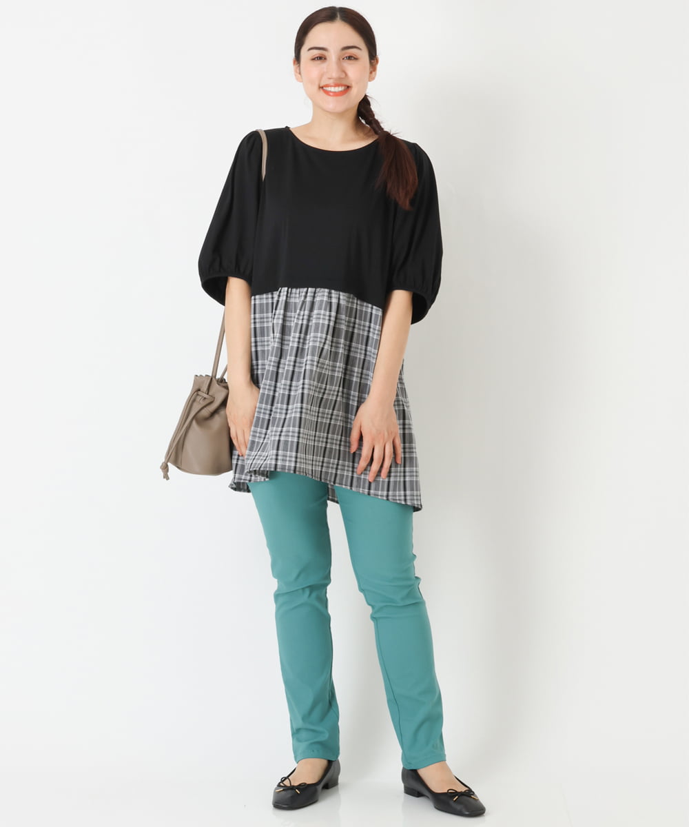 OLEJP04080 eur3(エウルキューブ) 【大きいサイズ】レイヤード風チェック柄チュニック ブラック(94)