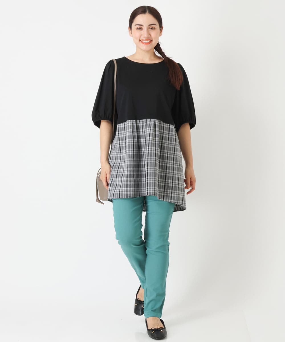 OLEJP04080 eur3(エウルキューブ) 【大きいサイズ】レイヤード風チェック柄チュニック ブラック(94)