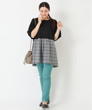 OLEJP04080 eur3(エウルキューブ) 【大きいサイズ】レイヤード風チェック柄チュニック ブラック(94)