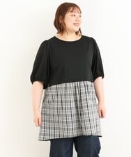 OLEJP04080 eur3(エウルキューブ) 【大きいサイズ】レイヤード風チェック柄チュニック ブラック(94)