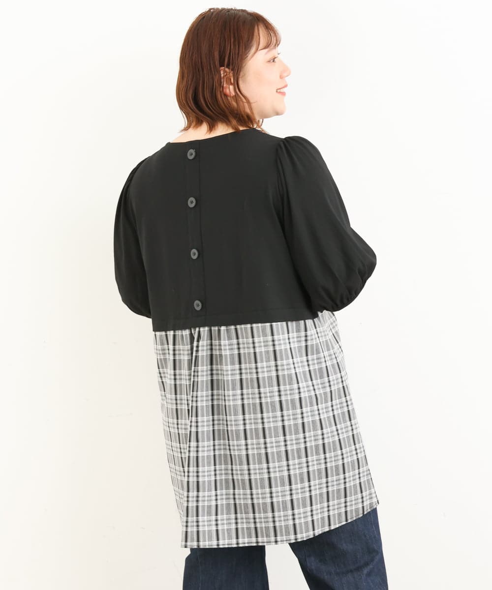 OLEJP04080 eur3(エウルキューブ) 【大きいサイズ】レイヤード風チェック柄チュニック ブラック(94)