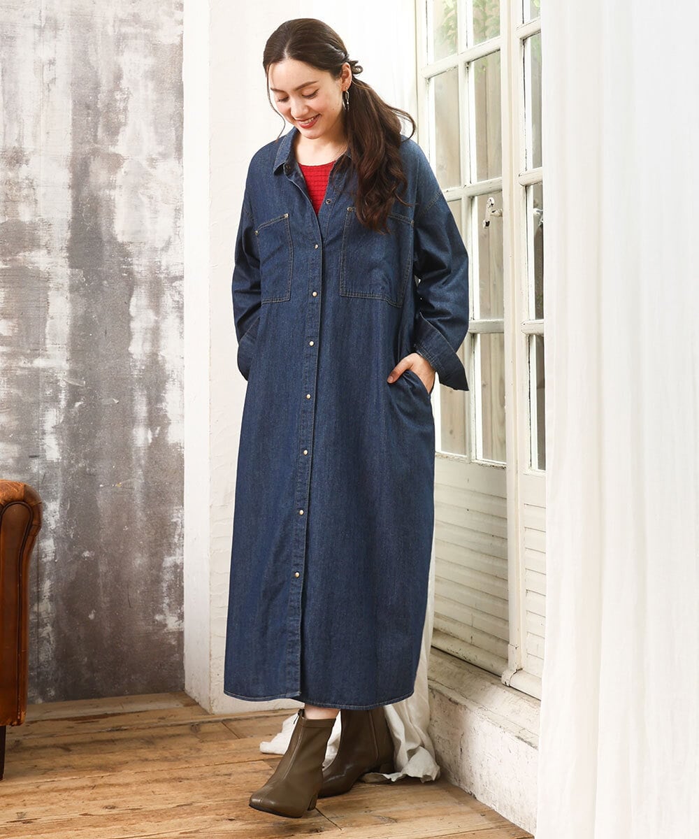 OLEKA04139 eur3(エウルキューブ) 【WEB先行販売】【大きいサイズ】ロングシャツワンピース ネイビー(57)