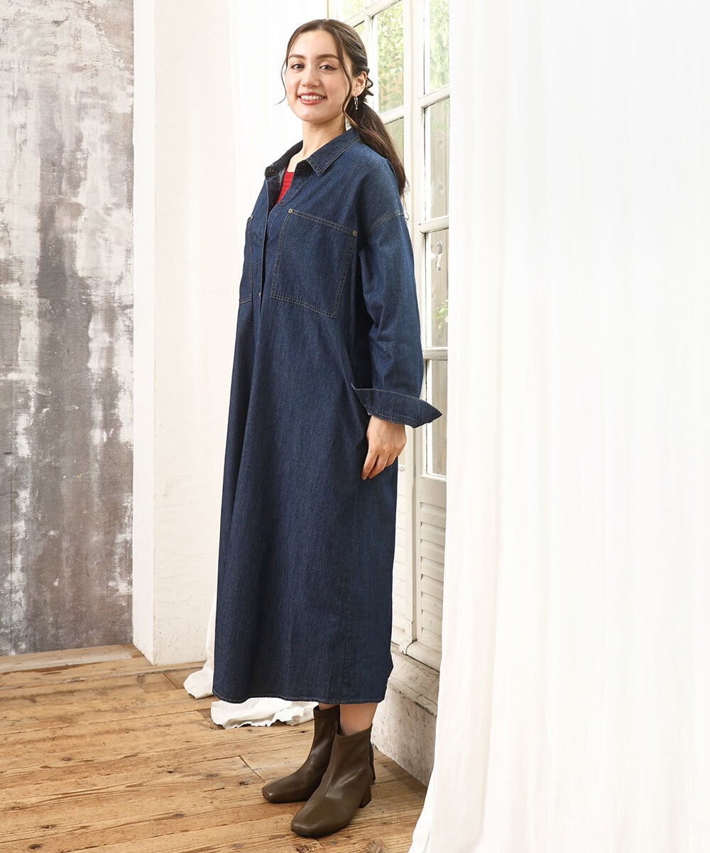 OLEKA04139 eur3(エウルキューブ) 【WEB先行販売】【大きいサイズ】ロングシャツワンピース ネイビー(57)