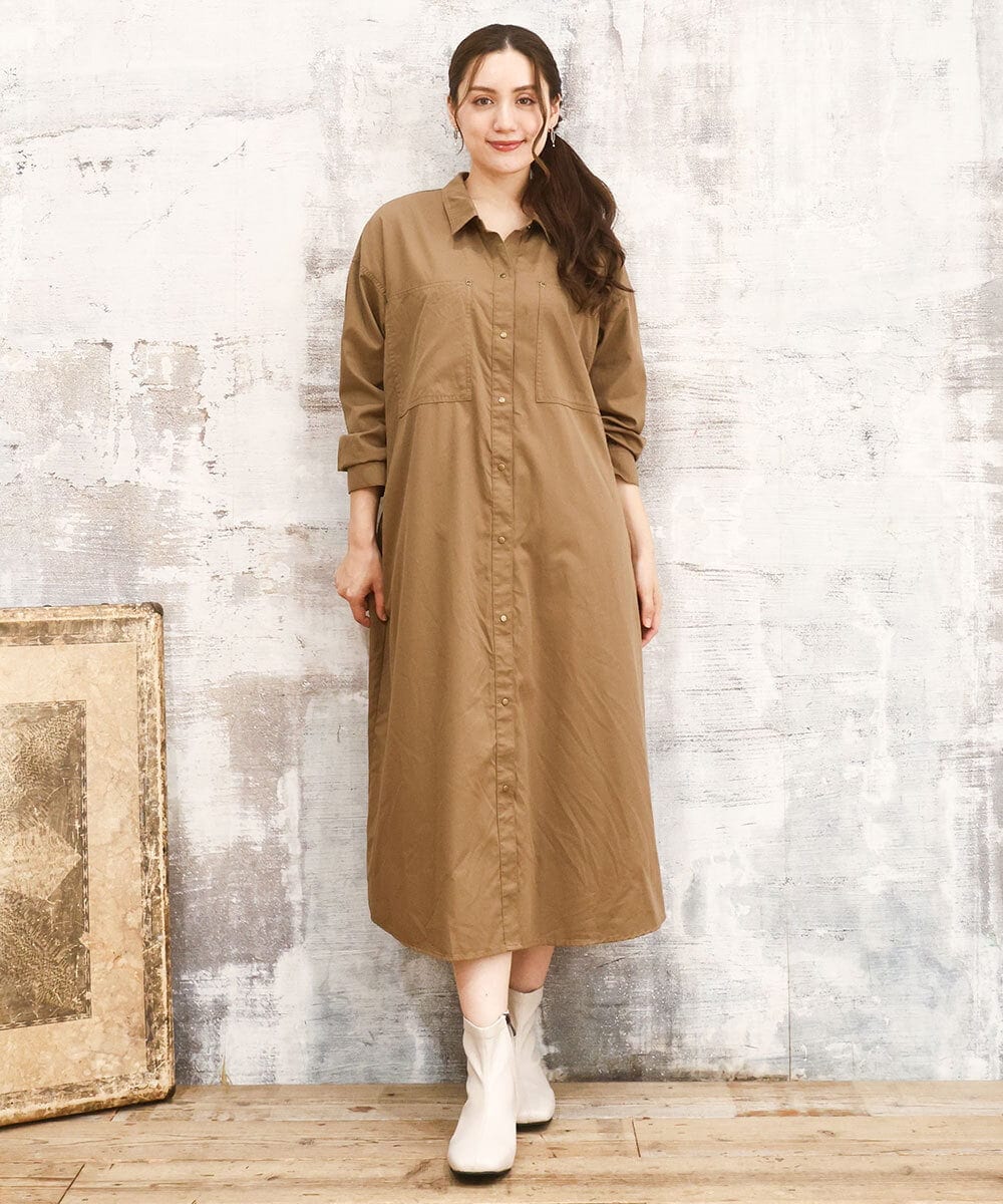 OLEKA04139 eur3(エウルキューブ) 【WEB先行販売】【大きいサイズ】ロングシャツワンピース モカ(84)