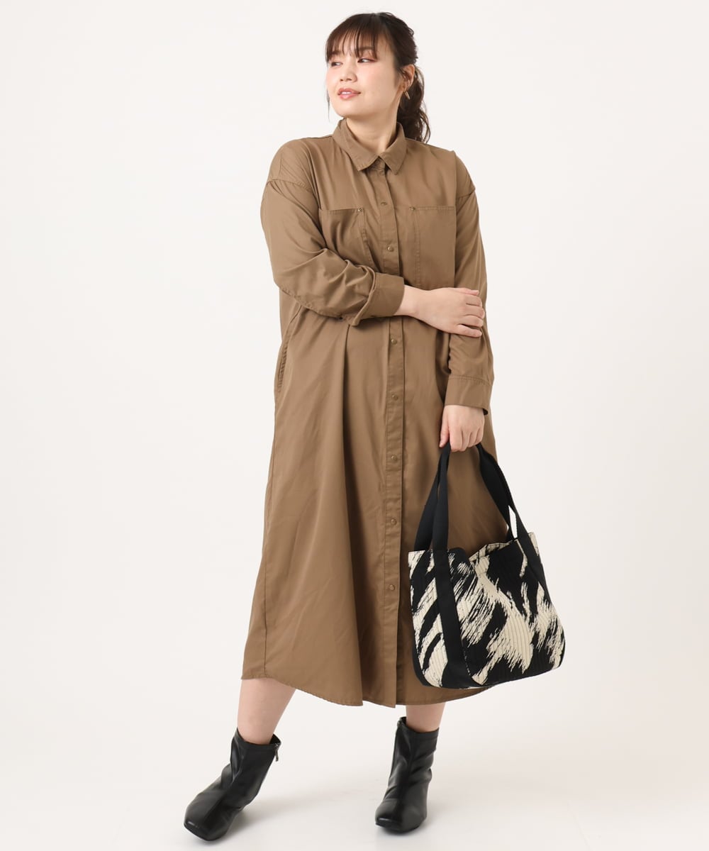OLEKA04139 eur3(エウルキューブ) 【WEB先行販売】【大きいサイズ】ロングシャツワンピース モカ(84)