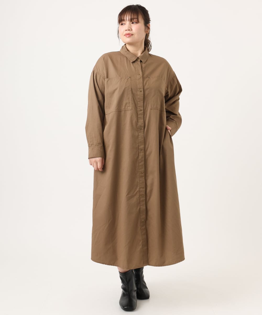 OLEKA04139 eur3(エウルキューブ) 【WEB先行販売】【大きいサイズ】ロングシャツワンピース モカ(84)