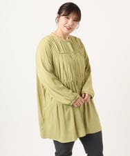 OLEKA05099 eur3(エウルキューブ) 【WEB先行販売】【大きいサイズ】サテンギャザーチュニック イエロー(25)