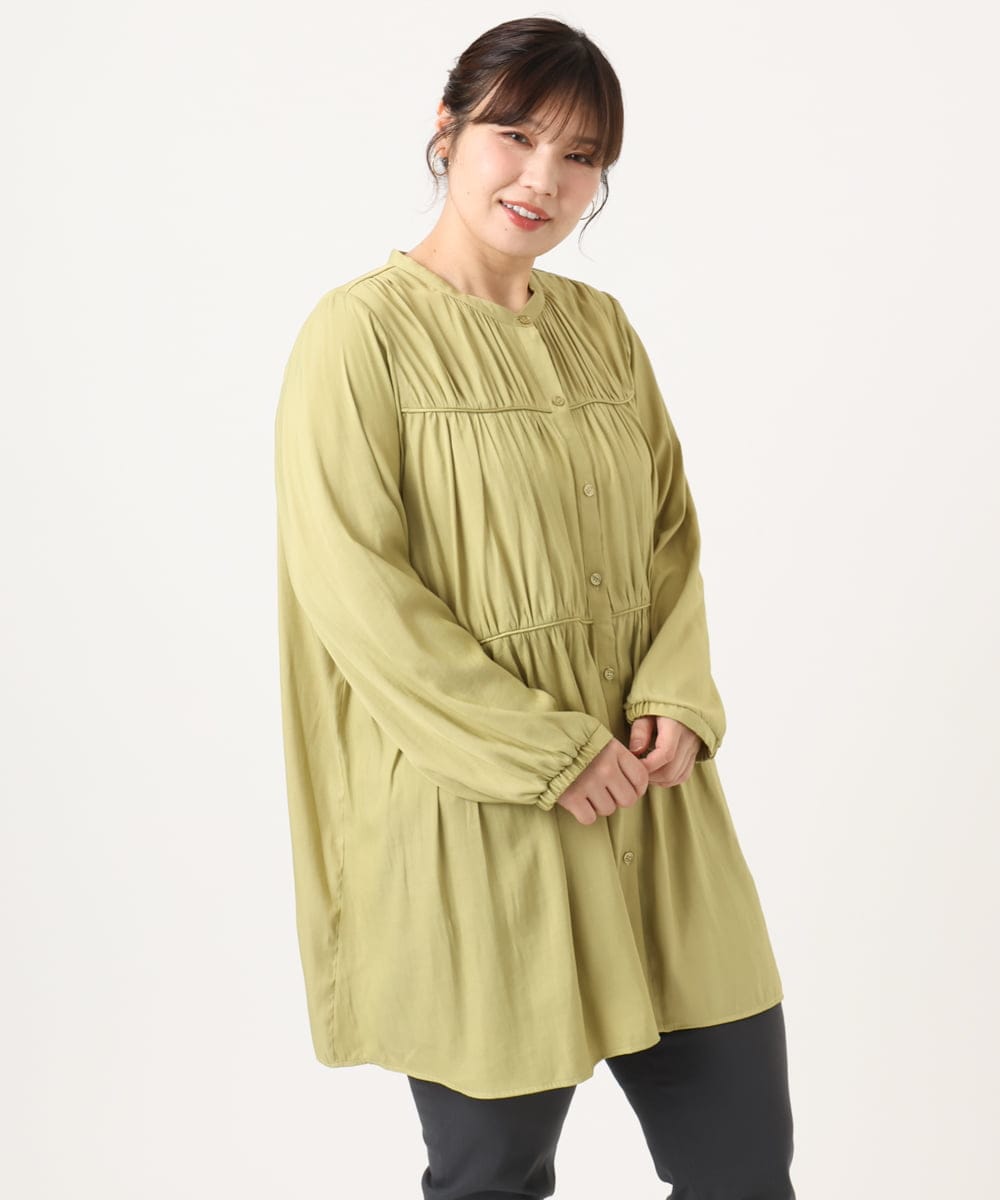 OLEKA05099 eur3(エウルキューブ) 【WEB先行販売】【大きいサイズ】サテンギャザーチュニック イエロー(25)