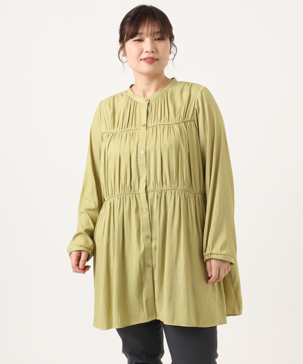 OLEKA05099 eur3(エウルキューブ) 【WEB先行販売】【大きいサイズ】サテンギャザーチュニック イエロー(25)