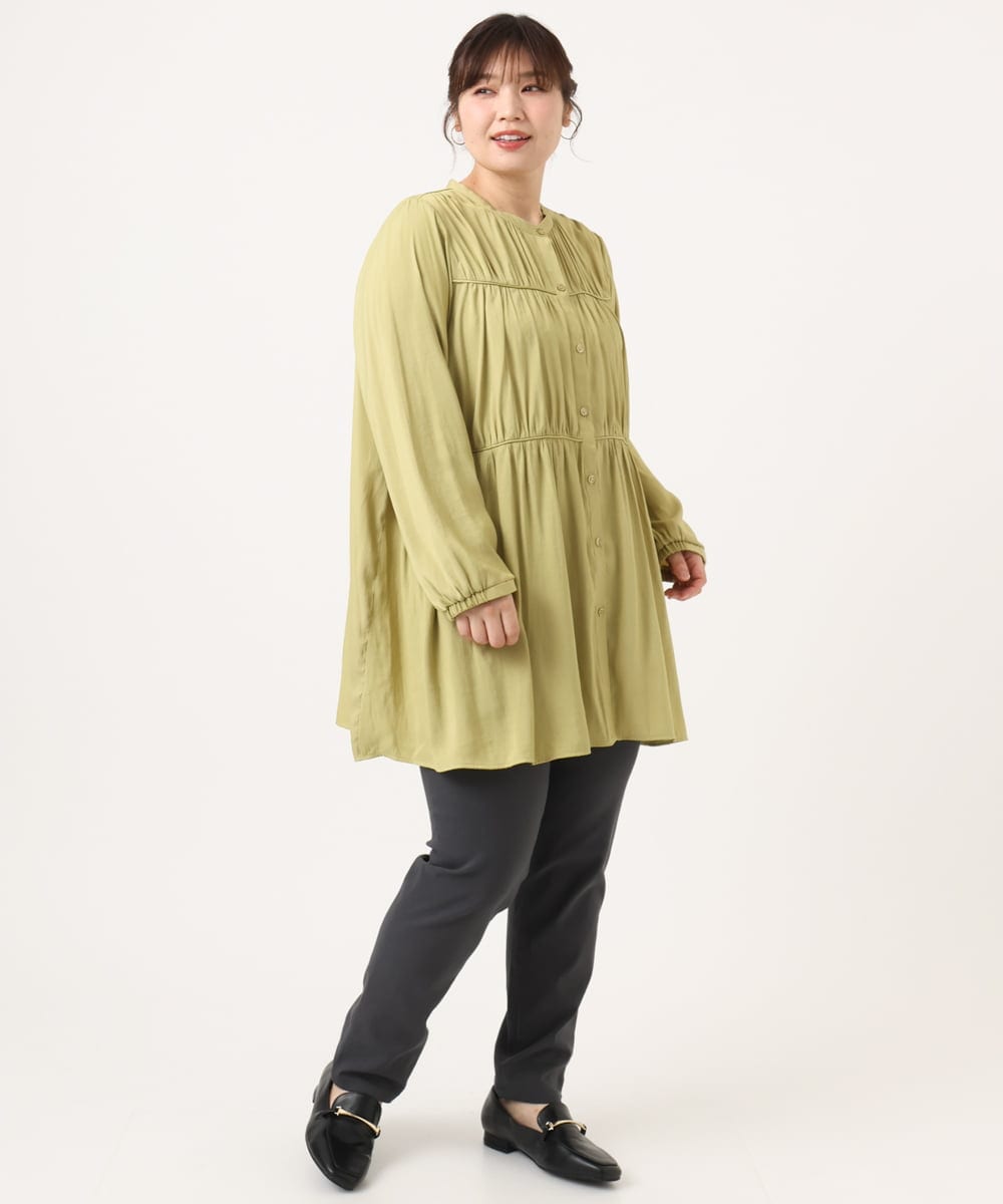 OLEKA05099 eur3(エウルキューブ) 【WEB先行販売】【大きいサイズ】サテンギャザーチュニック イエロー(25)