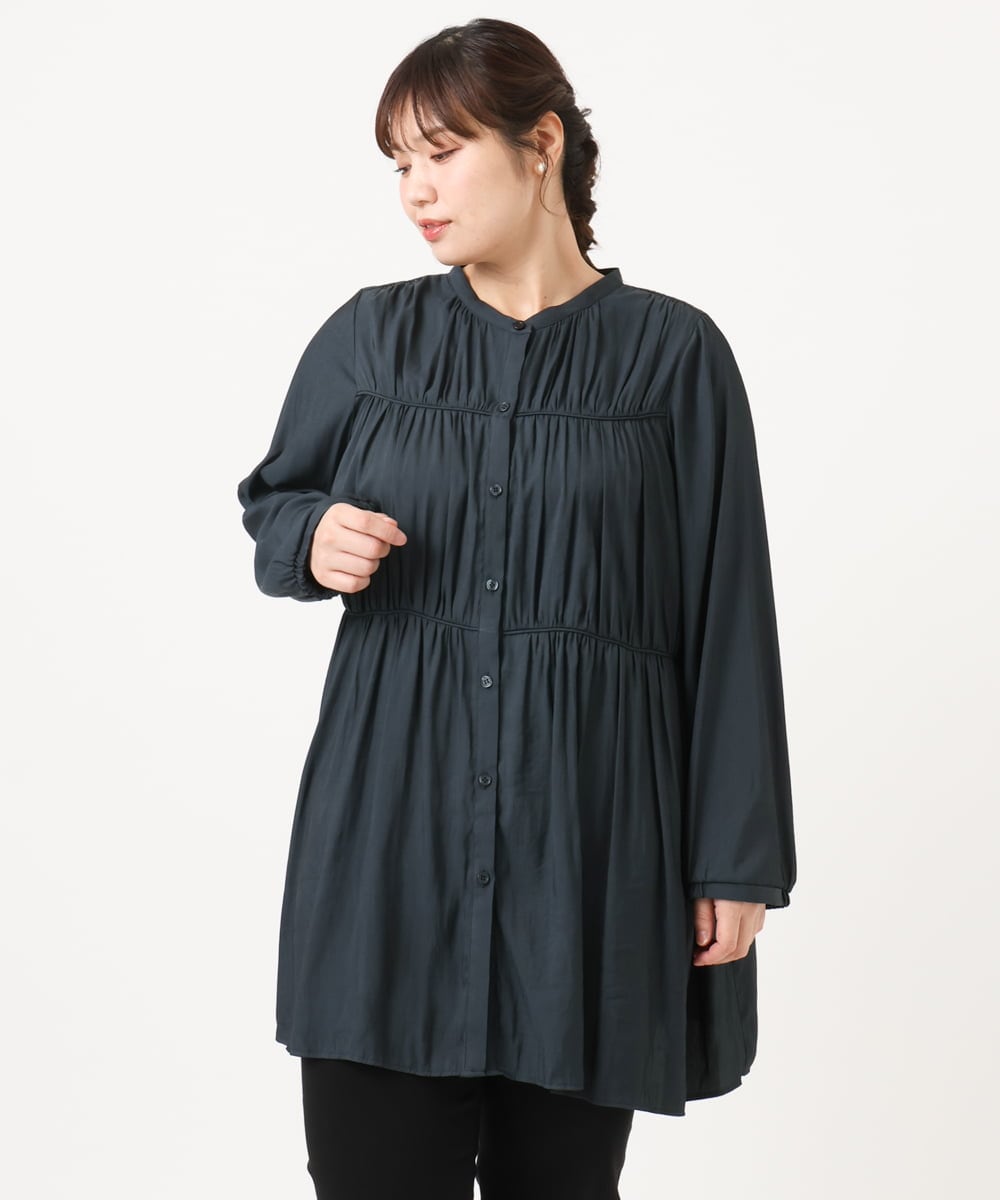OLEKA05099 eur3(エウルキューブ) 【WEB先行販売】【大きいサイズ】サテンギャザーチュニック ネイビー(57)