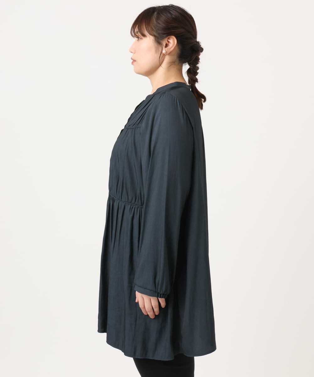 OLEKA05099 eur3(エウルキューブ) 【WEB先行販売】【大きいサイズ】サテンギャザーチュニック ネイビー(57)