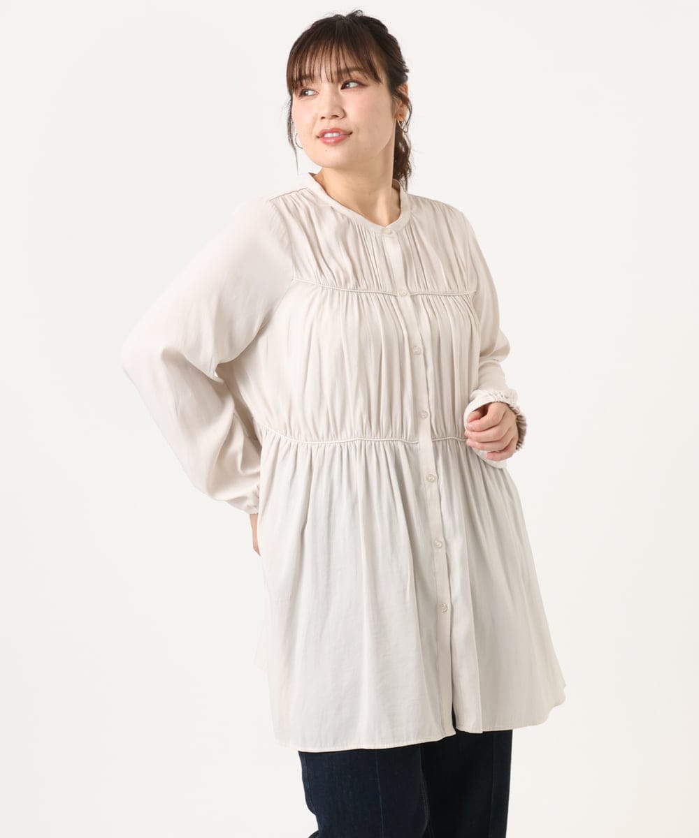 OLEKA05099 eur3(エウルキューブ) 【WEB先行販売】【大きいサイズ】サテンギャザーチュニック アイボリー(80)