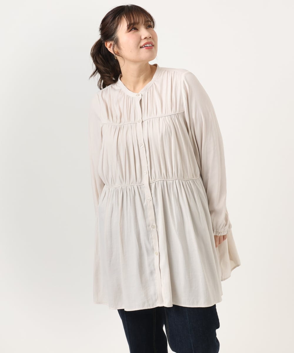OLEKA05099 eur3(エウルキューブ) 【WEB先行販売】【大きいサイズ】サテンギャザーチュニック アイボリー(80)