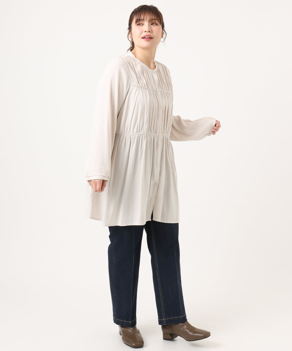 OLEKA05099 eur3(エウルキューブ) 【WEB先行販売】【大きいサイズ】サテンギャザーチュニック アイボリー(80)
