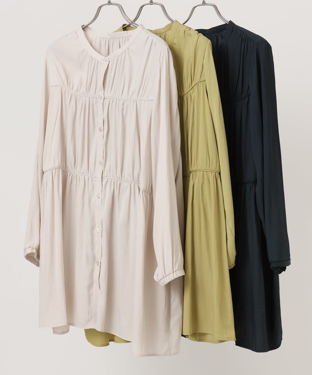 OLEKA05099 eur3(エウルキューブ) 【WEB先行販売】【大きいサイズ】サテンギャザーチュニック アイボリー(80)