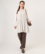 OLEKA05099 eur3(エウルキューブ) 【WEB先行販売】【大きいサイズ】サテンギャザーチュニック アイボリー(80)