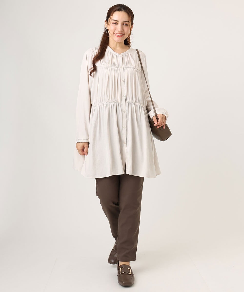 OLEKA05099 eur3(エウルキューブ) 【WEB先行販売】【大きいサイズ】サテンギャザーチュニック アイボリー(80)