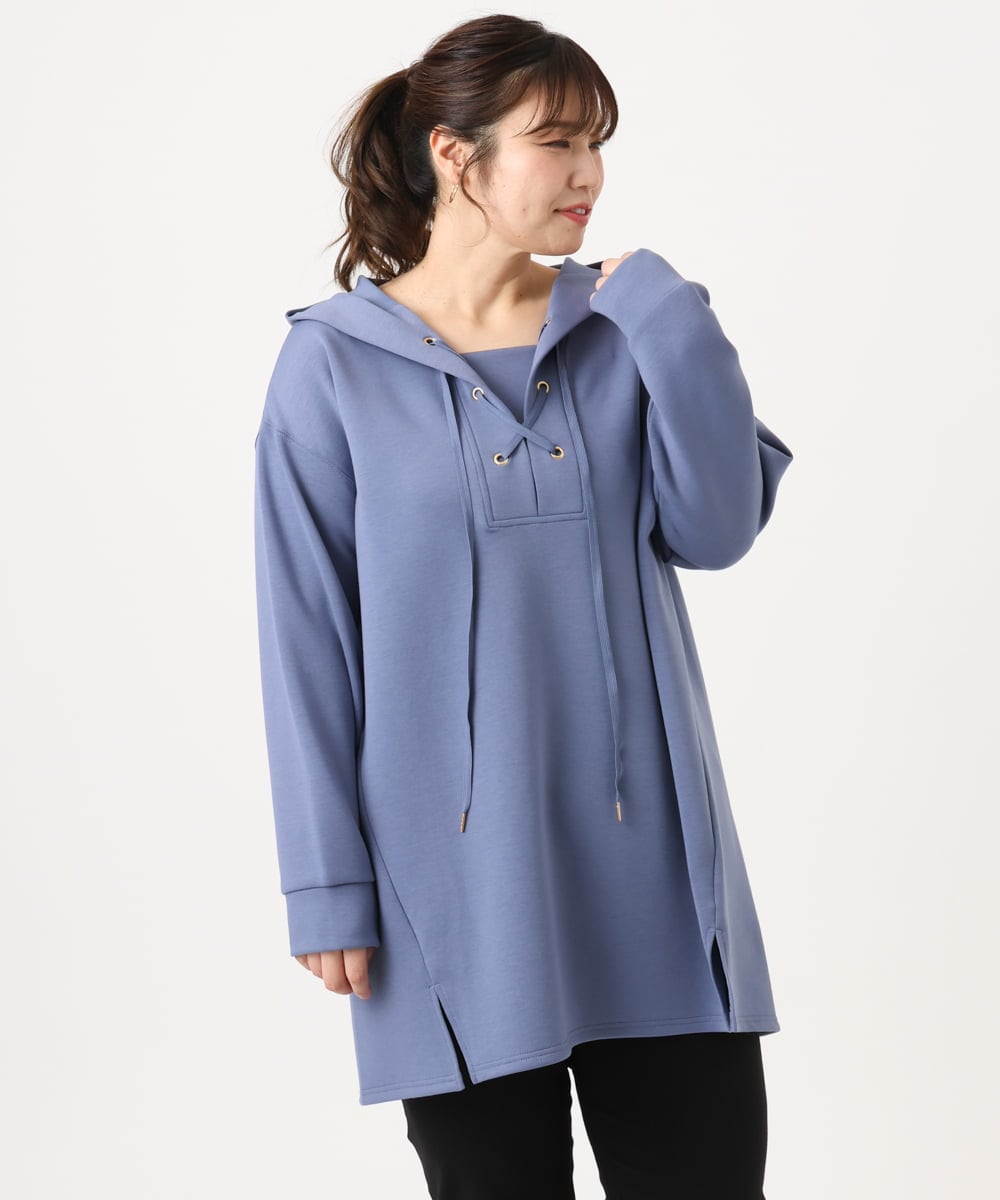 OLEKA06099 eur3(エウルキューブ) 【大きいサイズ】レースアップダンボールフーディー ブルー(55)