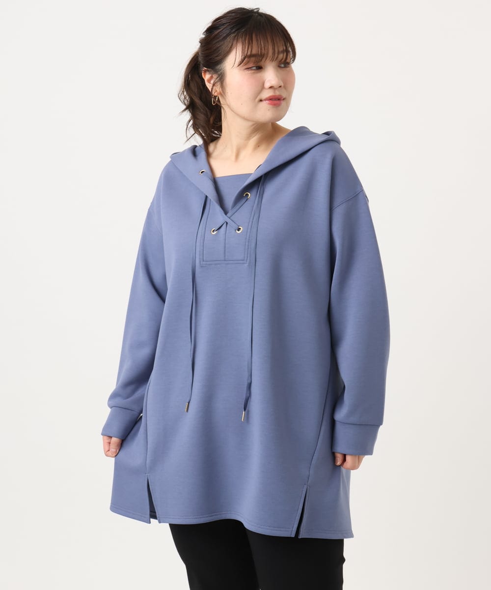OLEKA06099 eur3(エウルキューブ) 【大きいサイズ】レースアップダンボールフーディー ブルー(55)