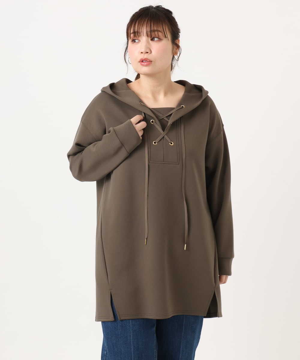 OLEKA06099 eur3(エウルキューブ) 【大きいサイズ】レースアップダンボールフーディー ブラウン(87)