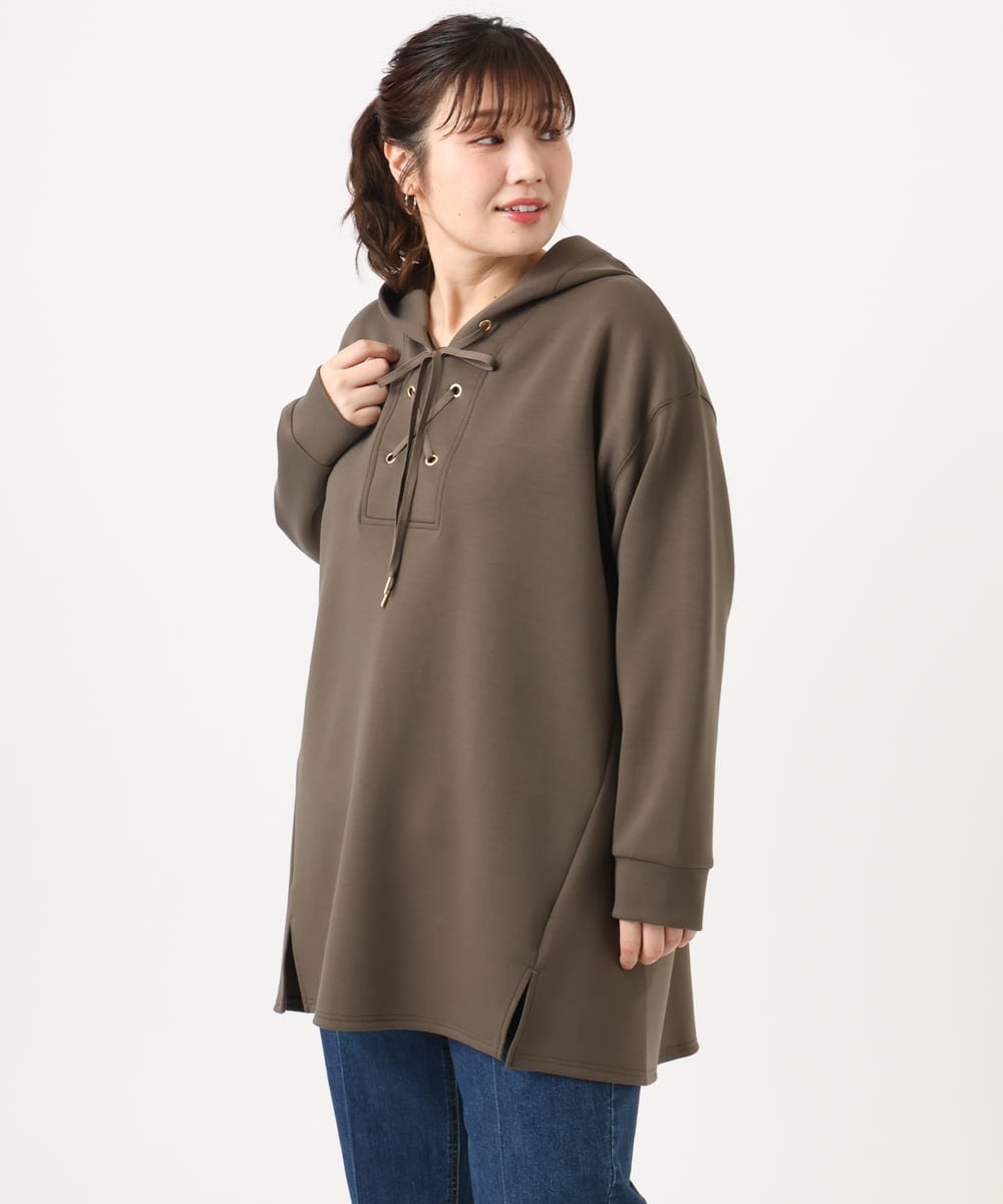 OLEKA06099 eur3(エウルキューブ) 【大きいサイズ】レースアップダンボールフーディー ブラウン(87)