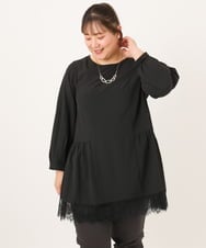 OLEKD03099 eur3(エウルキューブ) 【大きいサイズ/洗える】裾レースティアードチュニック ブラック