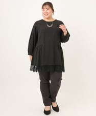 OLEKD03099 eur3(エウルキューブ) 【大きいサイズ/洗える】裾レースティアードチュニック ブラック