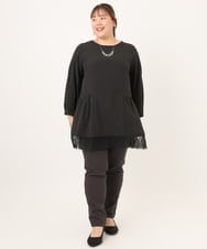 OLEKD03099 eur3(エウルキューブ) 【大きいサイズ/洗える】裾レースティアードチュニック ブラック