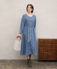 OLEKD06139 eur3(エウルキューブ) 【WEB先行販売】【大きいサイズ】ケミカルウォッシュデニムボウドレス ライトブルー