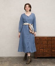 OLEKD06139 eur3(エウルキューブ) 【WEB先行販売】【大きいサイズ】ケミカルウォッシュデニムボウドレス ライトブルー