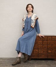 OLEKD06139 eur3(エウルキューブ) 【WEB先行販売】【大きいサイズ】ケミカルウォッシュデニムボウドレス ライトブルー