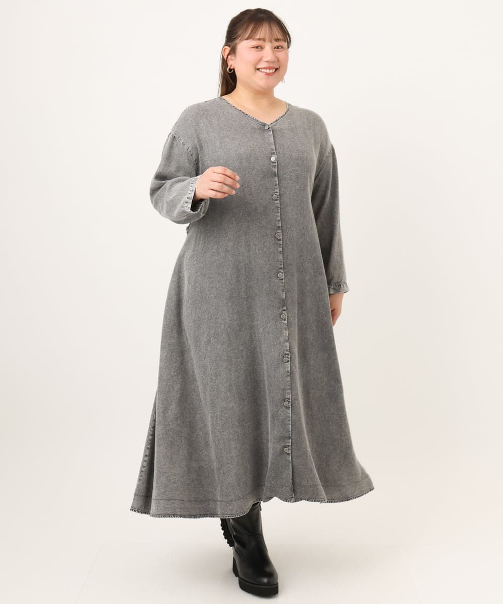 OLEKD06139 eur3(エウルキューブ) 【WEB先行販売】【大きいサイズ】ケミカルウォッシュデニムボウドレス ブラック