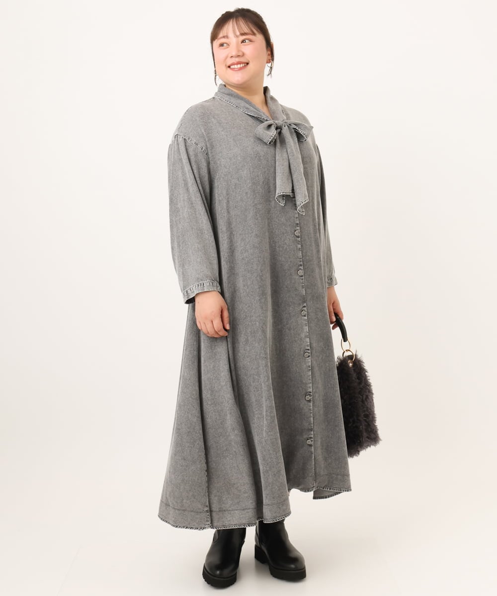 OLEKD06139 eur3(エウルキューブ) 【WEB先行販売】【大きいサイズ】ケミカルウォッシュデニムボウドレス ブラック