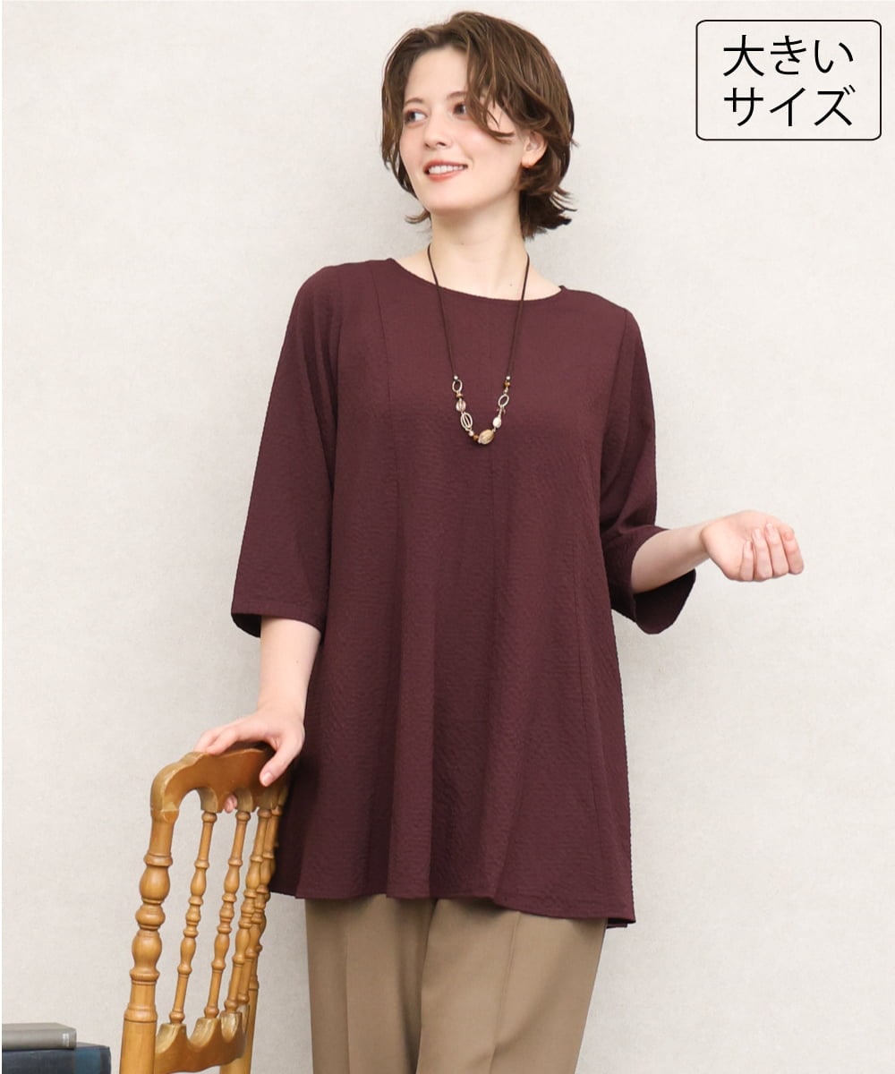 OLEKD12099 eur3(エウルキューブ) 【WEB先行販売】【大きいサイズ】ドライタッチAラインチュニック ワイン