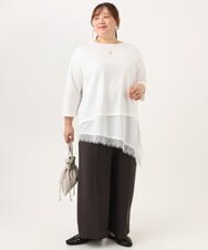 OLEKD13079 eur3(エウルキューブ) 【WEB先行販売】【大きいサイズ】レイヤード風裾レースチュニック ホワイト