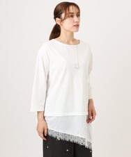 OLEKD13079 eur3(エウルキューブ) 【WEB先行販売】【大きいサイズ】レイヤード風裾レースチュニック ホワイト