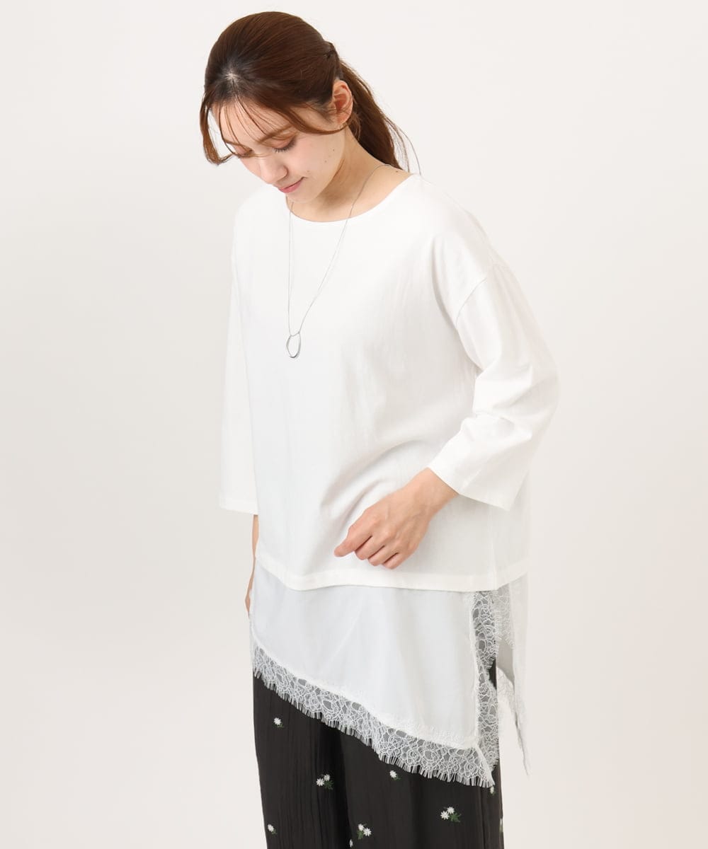 OLEKD13079 eur3(エウルキューブ) 【WEB先行販売】【大きいサイズ】レイヤード風裾レースチュニック ホワイト