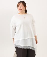 OLEKD13079 eur3(エウルキューブ) 【WEB先行販売】【大きいサイズ】レイヤード風裾レースチュニック ホワイト