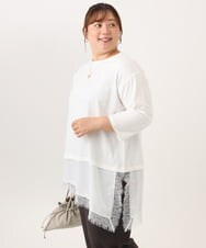 OLEKD13079 eur3(エウルキューブ) 【WEB先行販売】【大きいサイズ】レイヤード風裾レースチュニック ホワイト